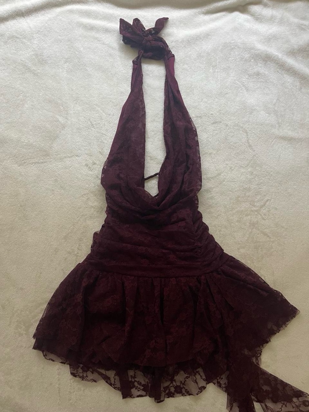 Windsor burgundy Lace Halter Mini Dress
